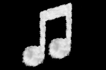 Wall Mural - Music note font shape element made of clouds on black background ready for mask or blending modes