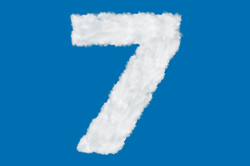 Wall Mural - Number 7 font shape element made of clouds on blue background over sky