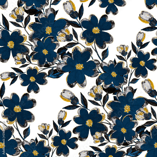 Watercolor seamless pattern with flowers in ethnic style. Floral decoration. ...