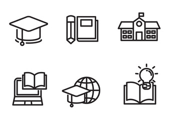 Wall Mural - set of education related icon line design such as graduation cap, pencil, book, and more