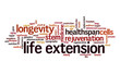 Life extension word cloud. Typography.