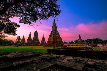 Background of Wat Chai Watthanaram in Phra Nakhon Si Ayutthaya province, tourists are always fond of taking pictures and making merit during holidays in Thailand.