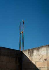 Wall Mural -  blue sky and yellow bird at the top of a construction