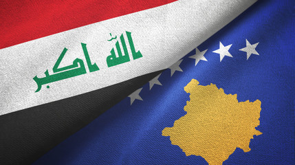 Iraq and Kosovo two flags textile cloth, fabric texture