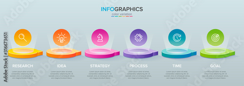 Cuadros en Lienzo 3d isometric Concept of arrow business model with 6 successive steps