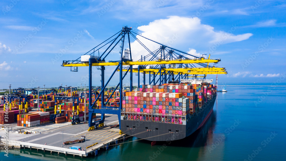 Port Loading Tank Containers Container ship at industrial port loading and unloading containers in ...