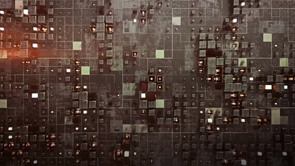 Wall Mural - Futuristic wall with chaotic cubes. Abstract science fiction or space technology motion background. Seamless loop 3D render animation