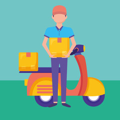 Canvas Print - logistic delivery service with courier and motorcycle