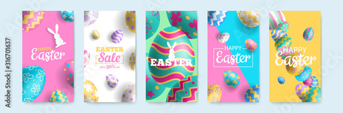 happy easter vertical banners set for social media mobile app stories design Canvas Print