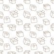 © nadiinko - Delivery box background, cargo package seamless pattern. Various open and closed cardboard boxes, parcel flat line icons. Warehouse, storage vector illustration brown white color