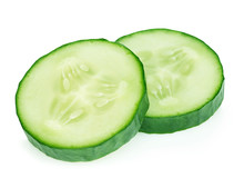 Fresh Slice Cucumber Close-up On White Background.