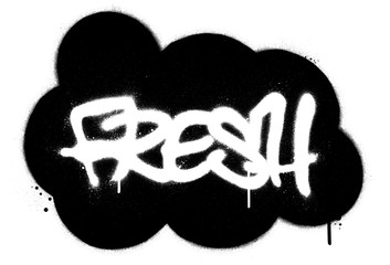 graffiti white fresh word in a black cloud sprayed over white