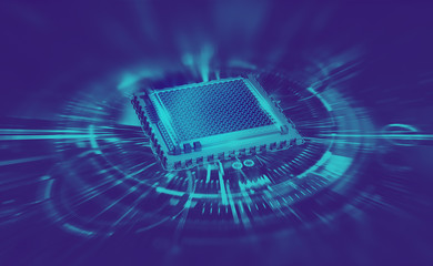 Aufkleber - Digital technology, nanoprocessor, CPU 3D illustration. High Tech Innovation. High speed data processing