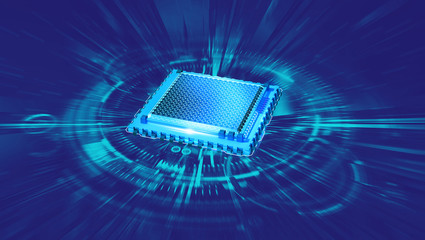 Aufkleber - Digital technology, nanoprocessor, CPU 3D illustration. High Tech Innovation. High speed data processing