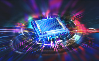 Fototapete - Digital technology, nanoprocessor, CPU 3D illustration. High Tech Innovation. High speed data processing