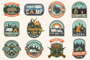 Wall Mural - summer camp and hunting club patches. vector. concept for shirt or logo, print, stamp, patch. patch 