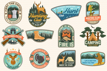 Wall Mural - set of outdoor adventure quotes and hunting club patches. vector. concept for shirt, logo, print, pa