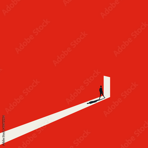Fotomural Business opportunity or career success vector concept with man walking into door with light