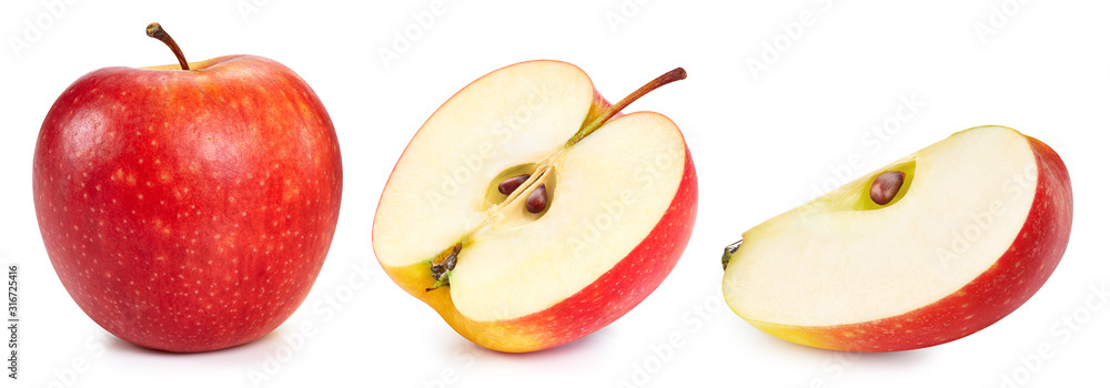 Red apple collection. Apple with Clipping Path isolated on a white background - obrazy, fototapety, plakaty 
