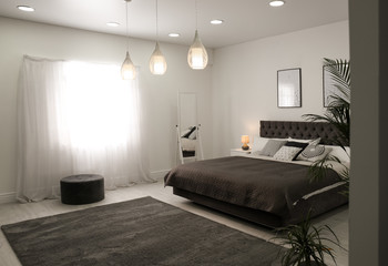 Wall Mural - Stylish room interior with large comfortable bed