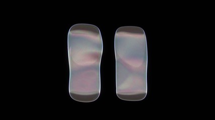Wall Mural - 3d rendering of distorted transparent soap bubble in shape of symbol of pause isolated on black back