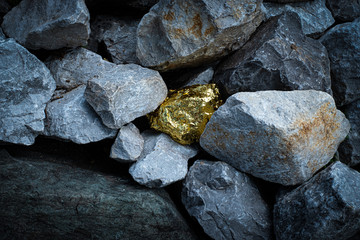 Wall Mural - Gold nugget and grey granite stone background