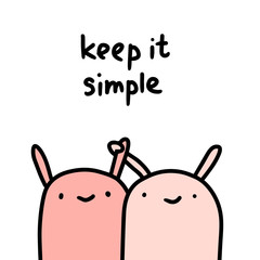 Wall Mural - Keep it simple hand drawn vector illustration in cartoon comic style rabbits hug