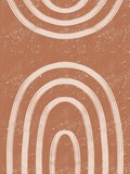 Fototapeta Boho - Modern abstract art with geometric lines rainbows. Minimalist boho decor for printable. Hand drawn illustration in sand palette. Styled design for home decor. 