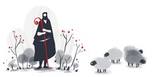 Shepherds. White Background Used For Media Design. It Is An Illustration Style.