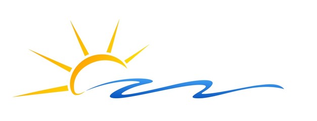 Wall Mural - Sun and Blue Wave Symbol. 