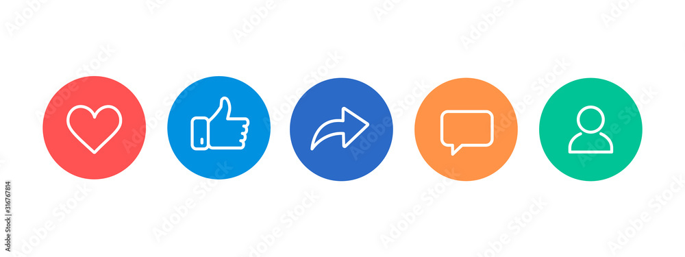 Like, thumb up, repost, comments, subscribers thin line icons. - obrazy, fototapety, plakaty 