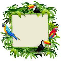 Wall Mural - Vector Bamboo Frame with Tropics Birds