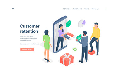 Wall Mural - customer retention activities for smartphone app isometric vector illustration