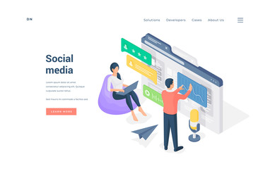 Wall Mural - people using modern social media isometric vector illustration