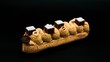 French dessert paris brest with cream and crunchy cubes on it. Black background. isolated. 