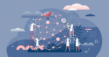 AI network machine learning developers, flat tiny persons concept vector illustration
