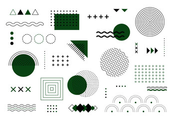 geometric memphis elements. minimal abstract geometry shapes, funky bold constructivism icons for po