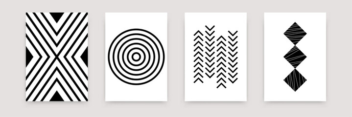 Wall Mural - abstract geometric monochrome posters. scandinavian line art templates simple swiss style. vector se