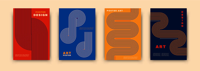 Abstract modernism graphic poster design. Vintage colorful vector covers set swiss memphis style. Retro geometric art compositions for journal, books, posters, flyers, magazines