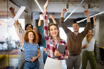 Group of business people and software developers working as a team in office