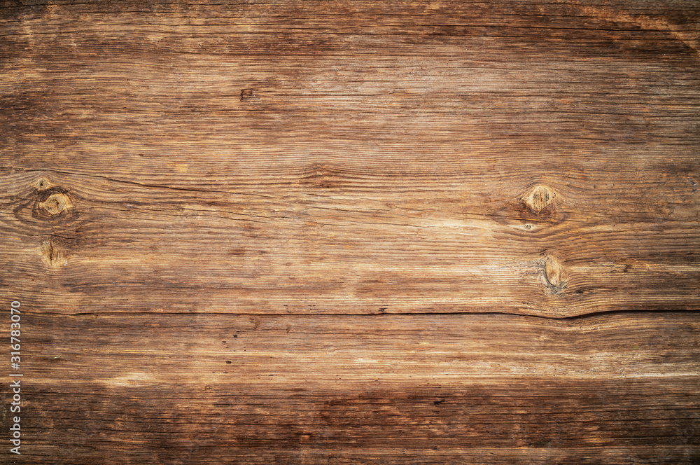 Brown unpainted natural wood with grains for background and texture. - obrazy, fototapety, plakaty 