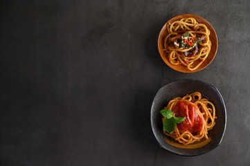 appetizing cooked spaghetti italian pasta with tomato sauce