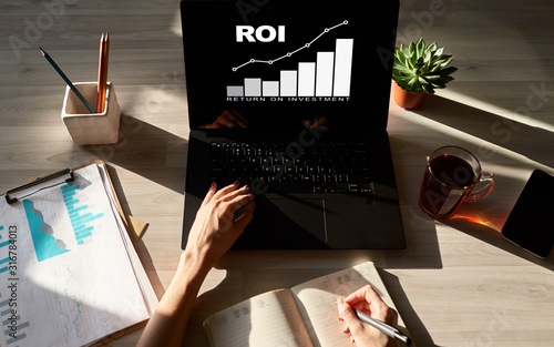 Cuadros en Lienzo ROI, Return on investment, Business and financial concept.