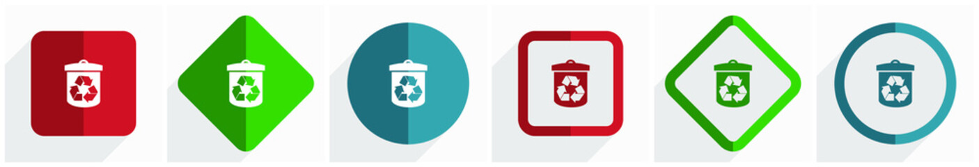 Leinwandbilder - Recycle icon set, flat design vector illustration in 6 options for webdesign and mobile applications in eps 10