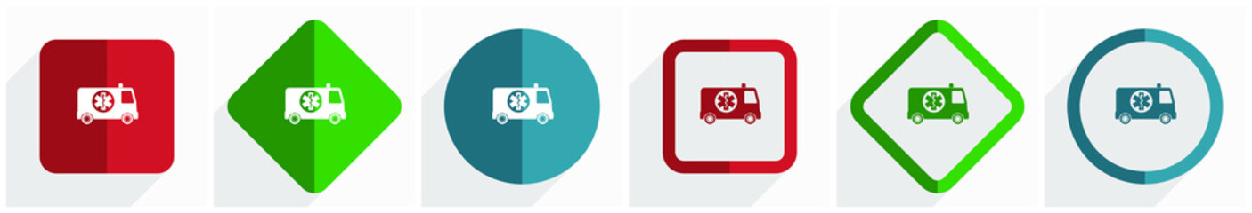 Aufkleber - Ambulance icon set, flat design vector illustration in 6 options for webdesign and mobile applications in eps 10