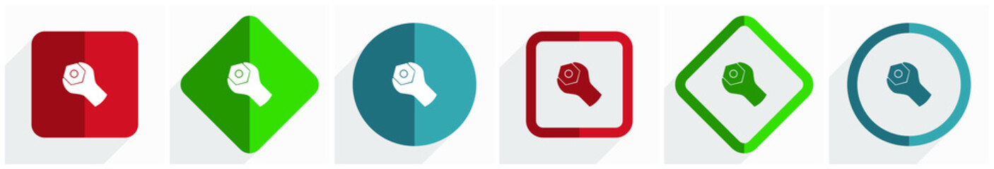 Aufkleber - Tools icon set, flat design vector illustration in 6 options for webdesign and mobile applications in eps 10
