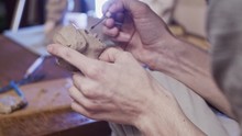 Young Artist Sculpting Bust Of Woman With Plasticine (non-drying Clay)