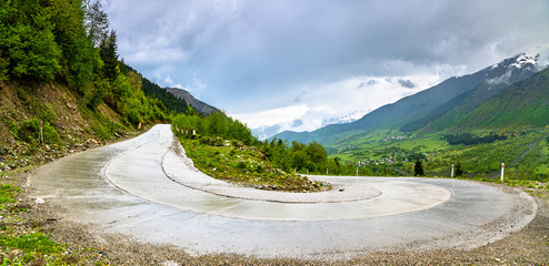 Wall Mural - Hairpin turn on the road from Mestia to Ushguli in Georgia