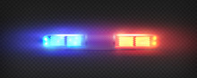 Realistic Police Led Flasher Red And Blue Lights. Transparent Beacon For Emergency Situations.