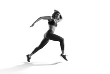 Sports Background. Runner On The Start. Black And White Image Isolated On White.